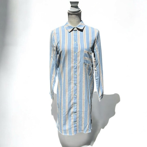 🌻NEW w/tag Hanro Loungy Nights Soft Stripe Flannel PJ Gown  Pajama Blue Size XS - Picture 1 of 8